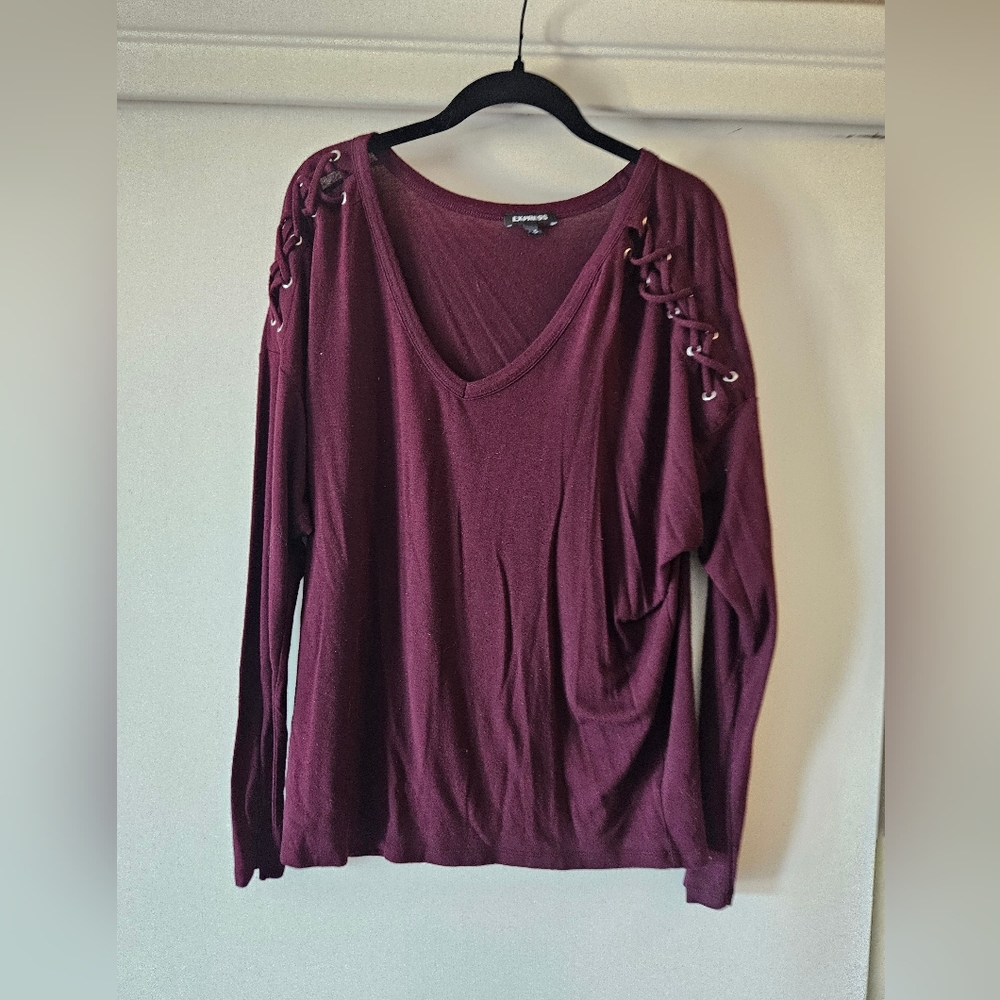Express Red Embellished Long Sleeve Blouse